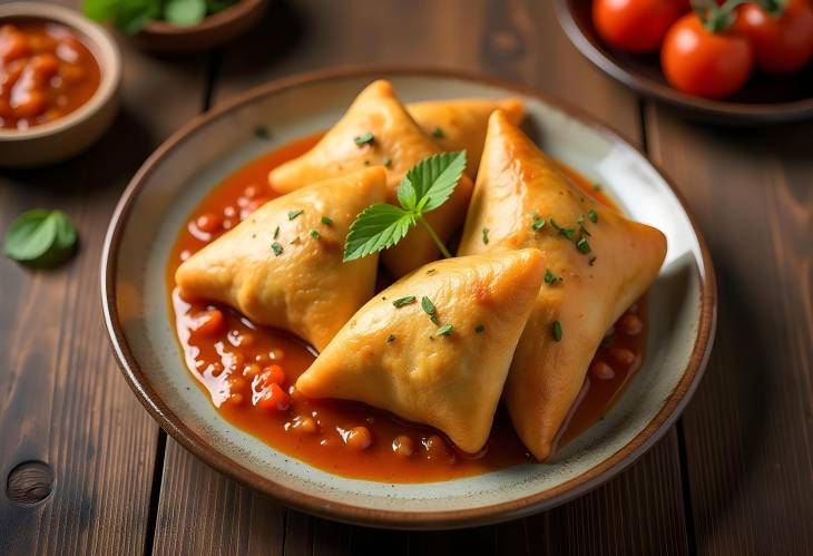 Samosas with Tangy Sauce and Fresh Tomatoes